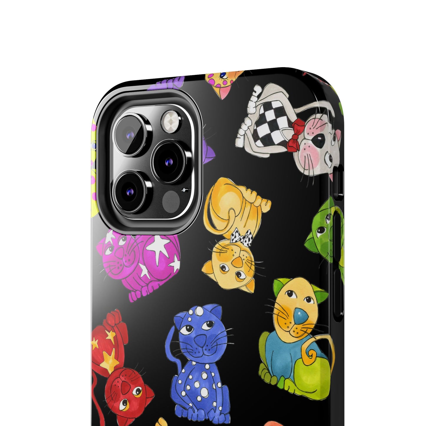 Tossed Happy Cats Black Phone Case