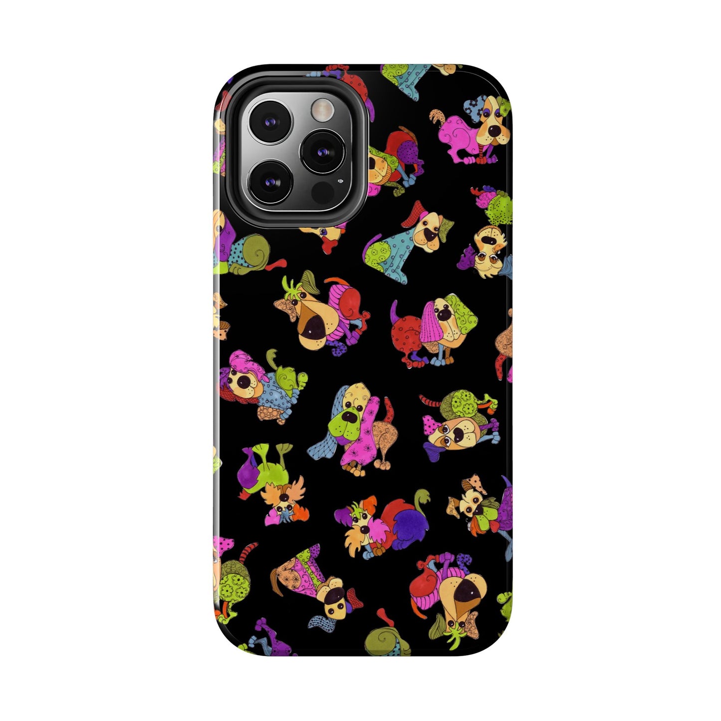 Tossed Happy Dogs Black Phone Case