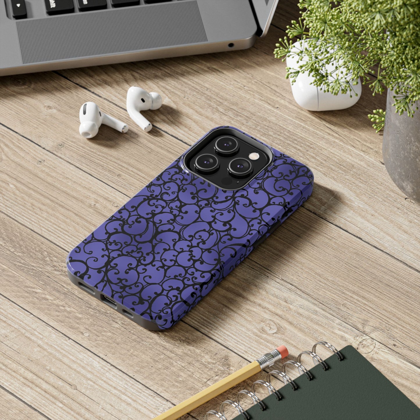 Scrollie Violet / Black Phone Case