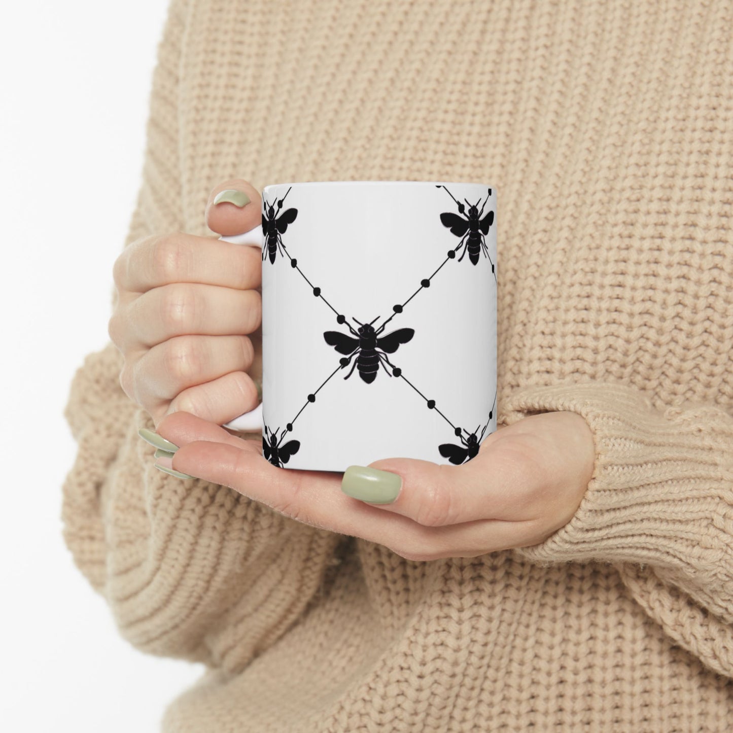 Beaded Bees White Cup