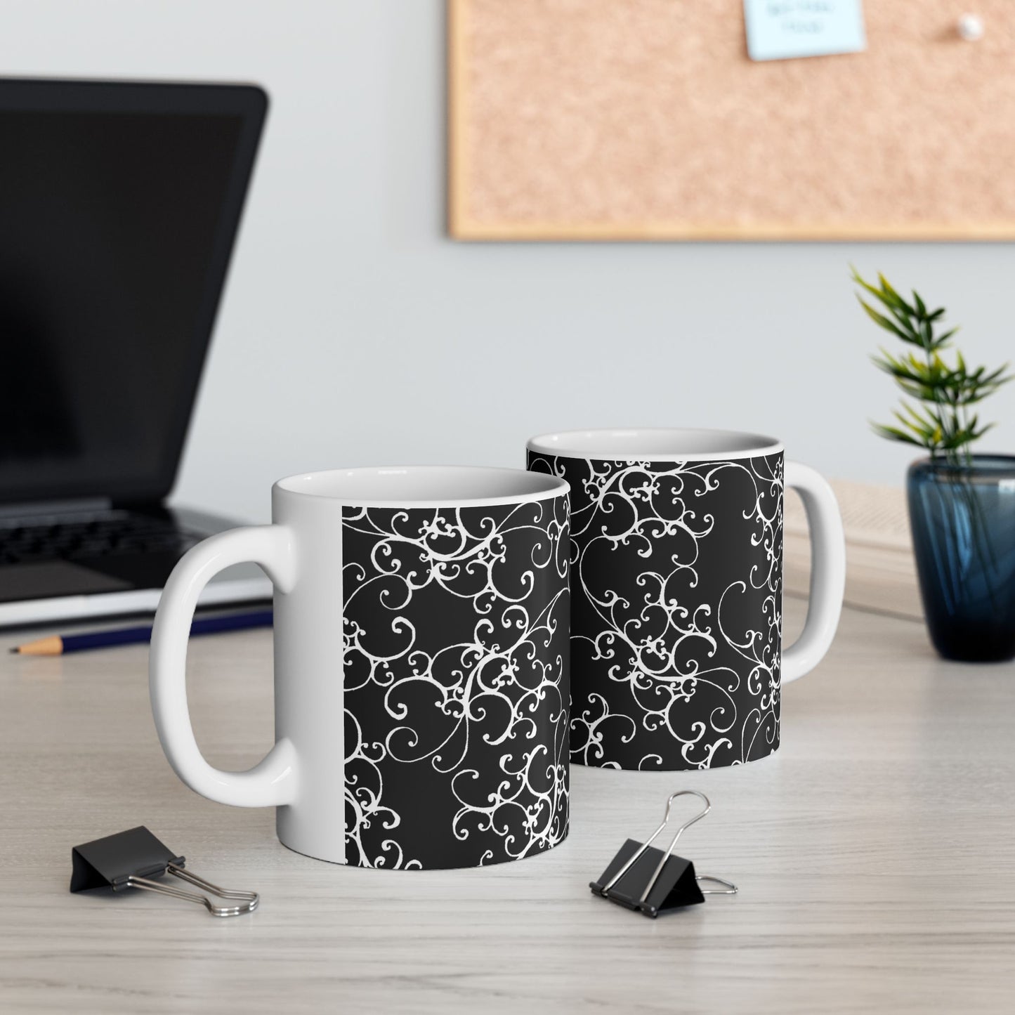 Elegant Scroll Black / White Cup