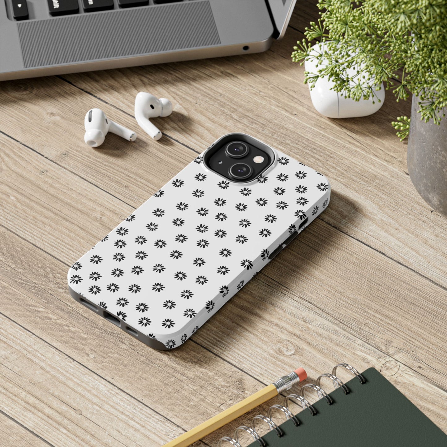 Daisy Dot White / Black Phone Case