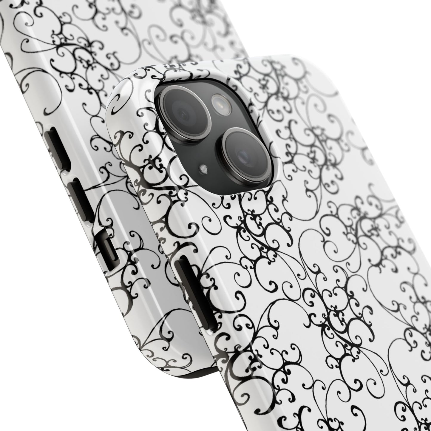 Elegant Scroll White / Black Phone Case