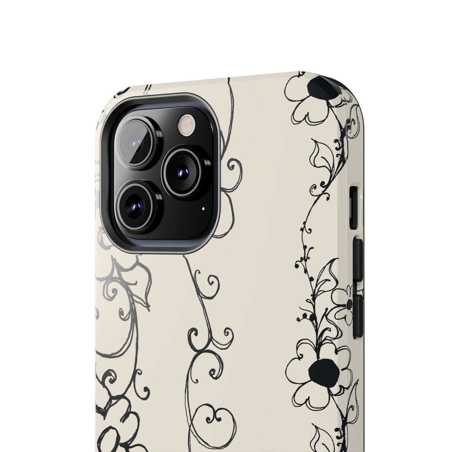 Scroll Flower Stripe Muslin / Black Phone Case