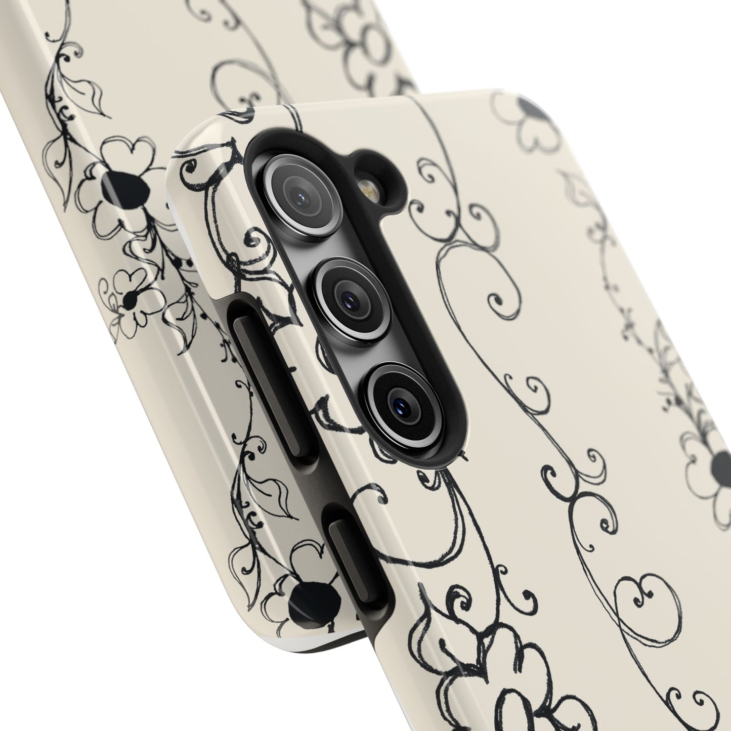 Scroll Flower Stripe Muslin / Black Phone Case