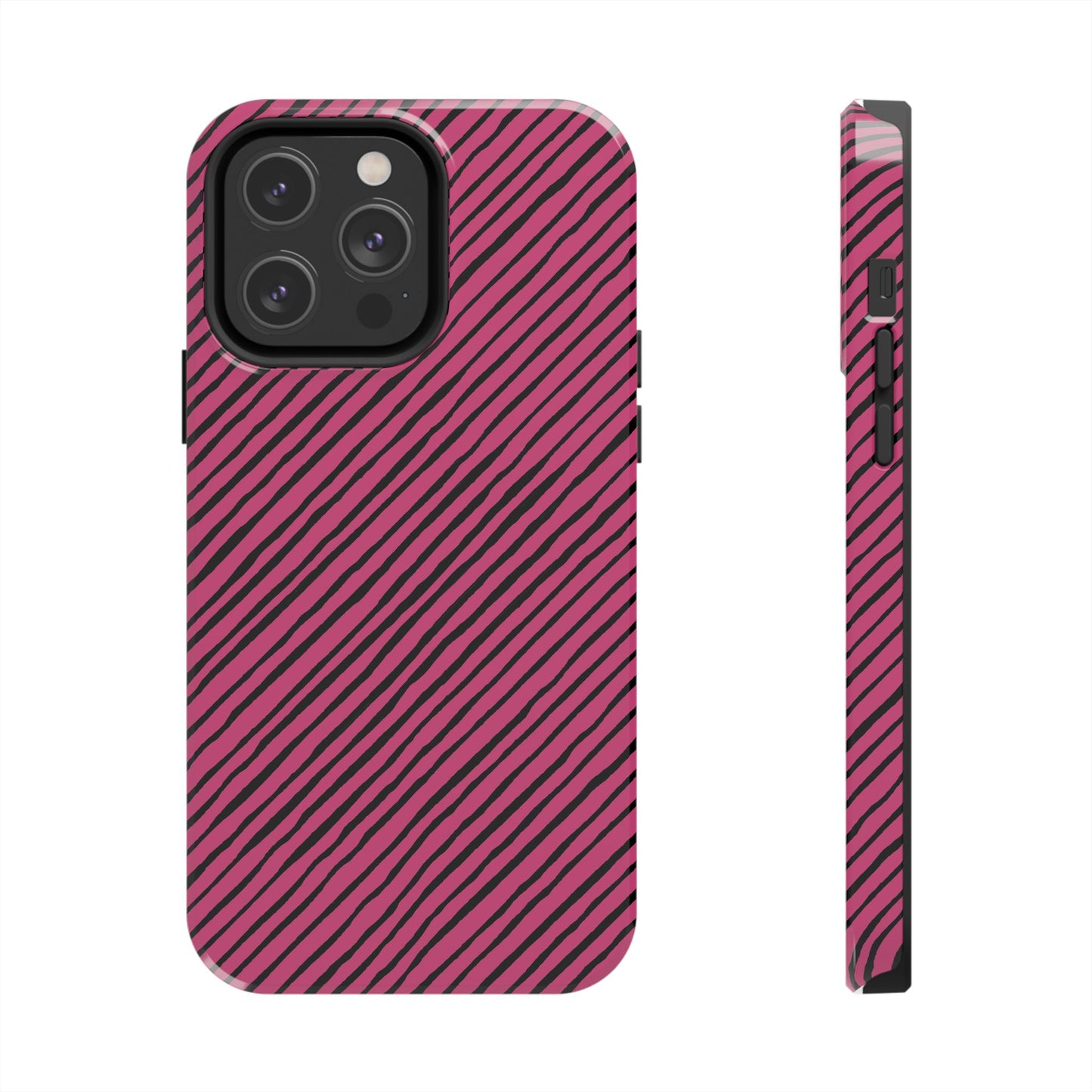 Quirky Bias Stripe Magenta / Black Phone Case