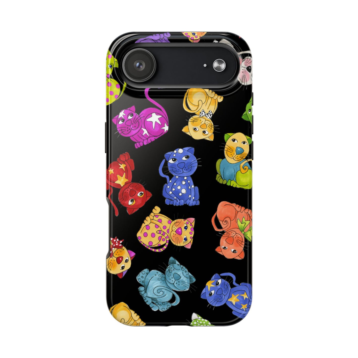 Tossed Happy Cats Black Phone Case