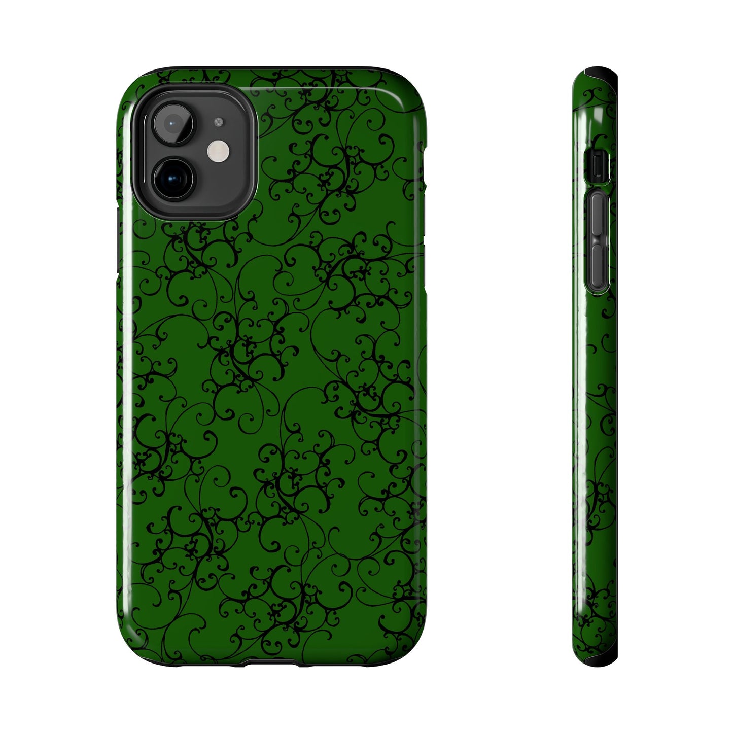 Elegant Scroll Dark Green / Black Phone Case