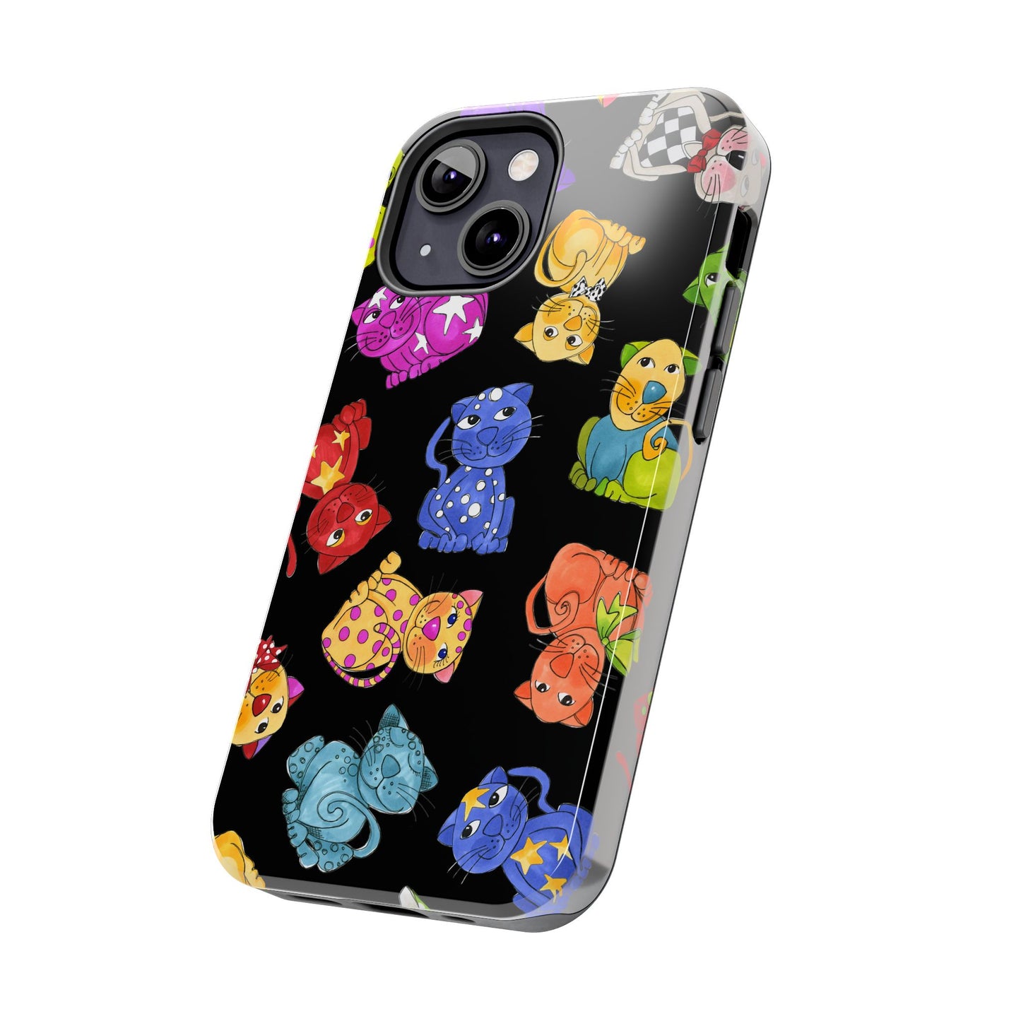 Tossed Happy Cats Black Phone Case