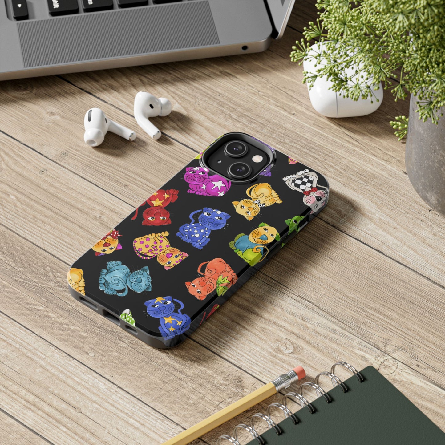 Tossed Happy Cats Black Phone Case
