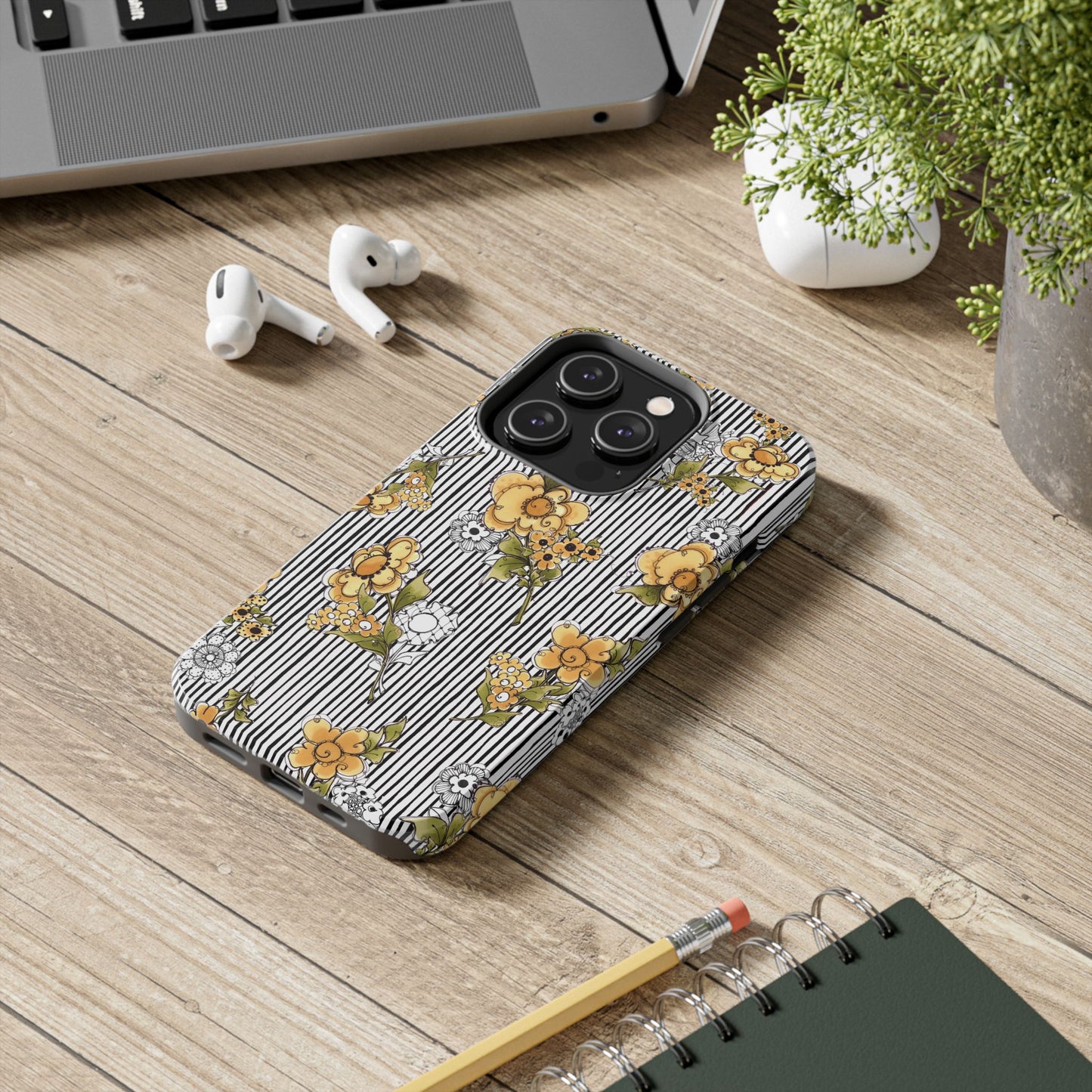 Bee Floral White / Black Phone Case