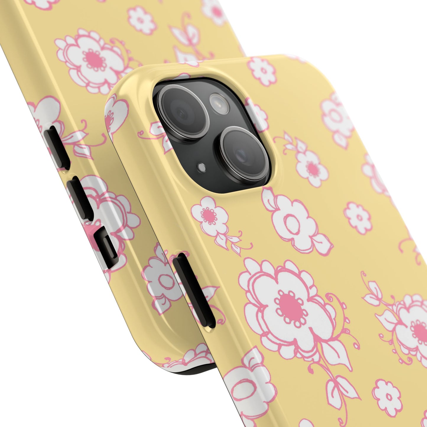 Pink Posies Yellow Phone Case