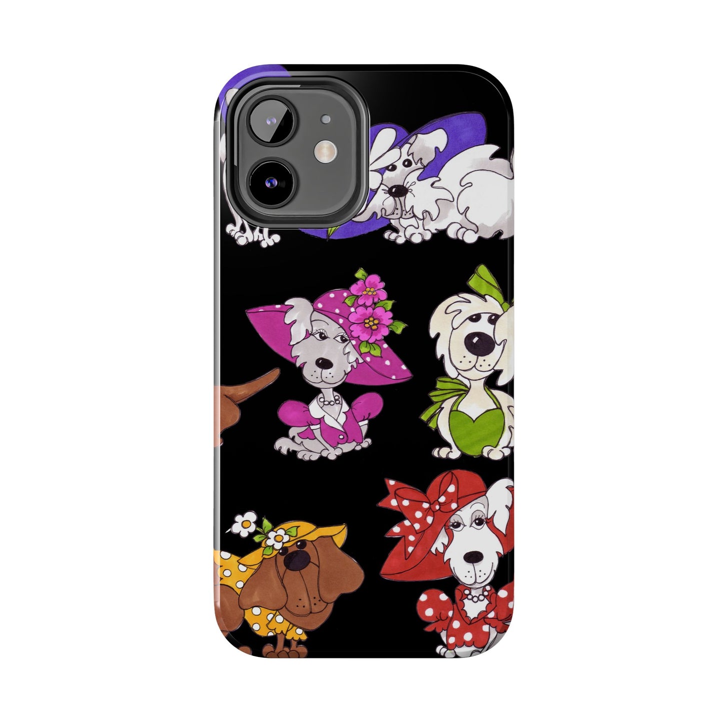 Fancy Dog Line Up Black Phone Case