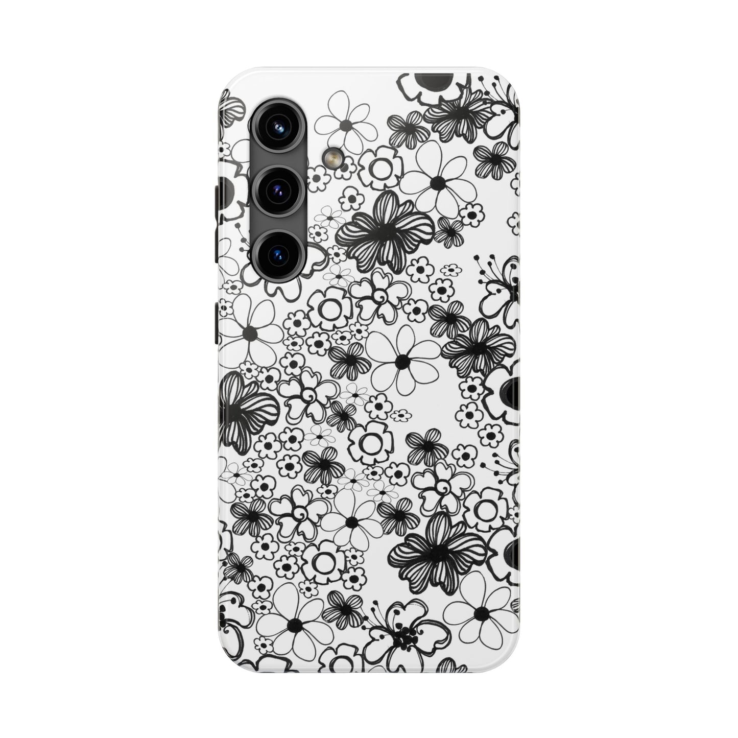 White and Black Flowers Phone Case