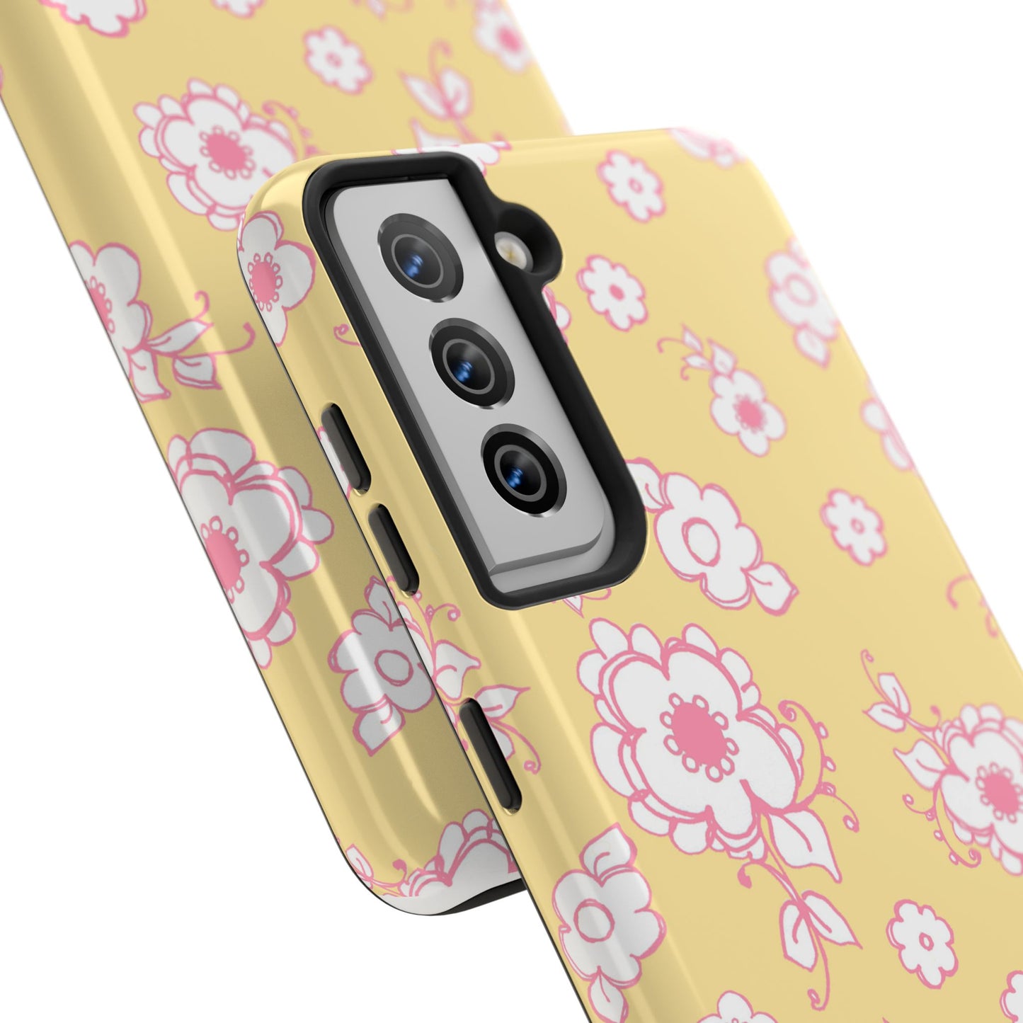 Pink Posies Yellow Phone Case