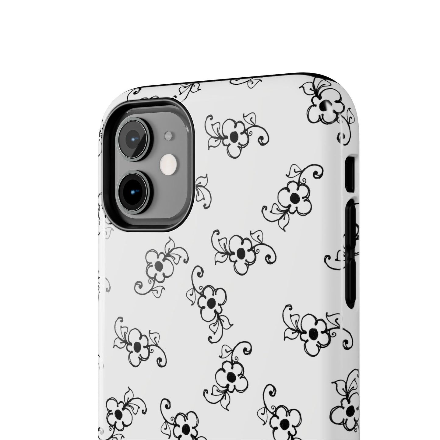 Daisy Scroll White / Black Phone Case