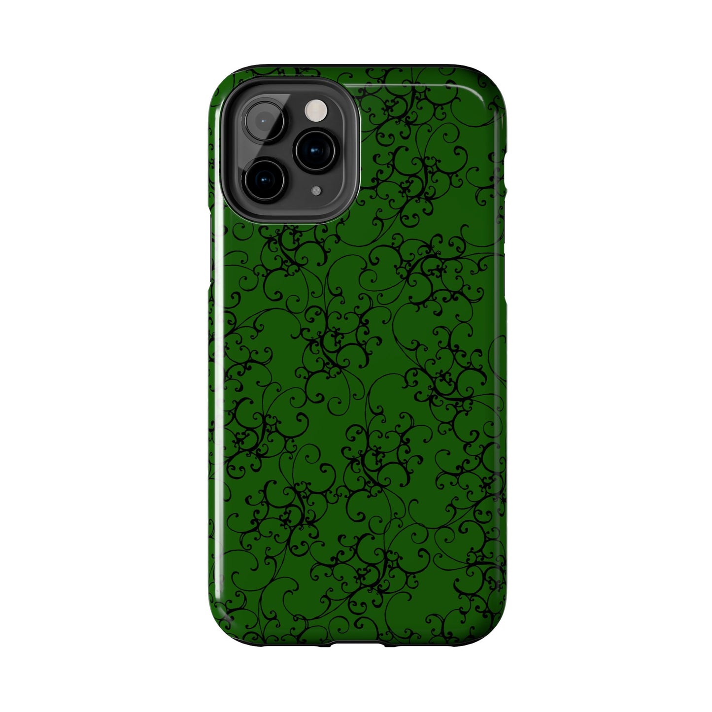 Elegant Scroll Dark Green / Black Phone Case