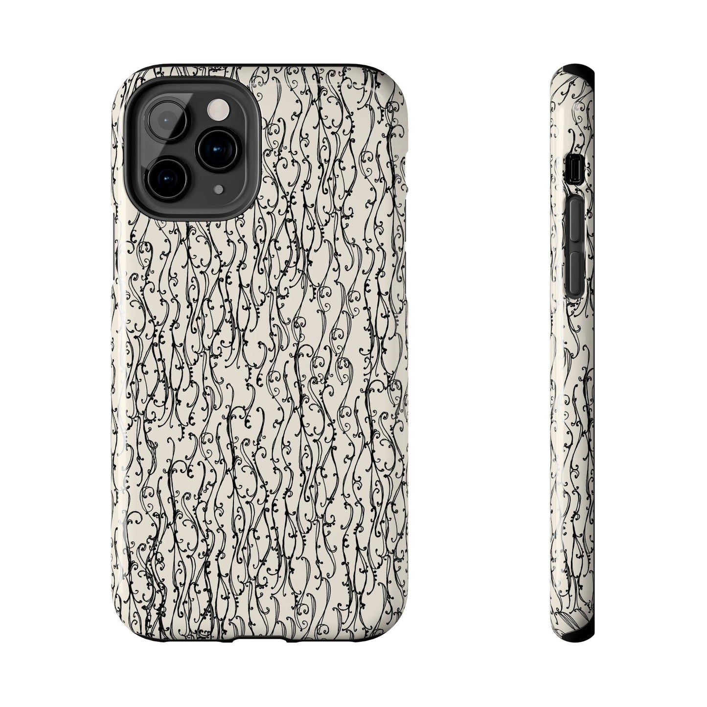 Swan Scroll Ivory / Black Phone Case