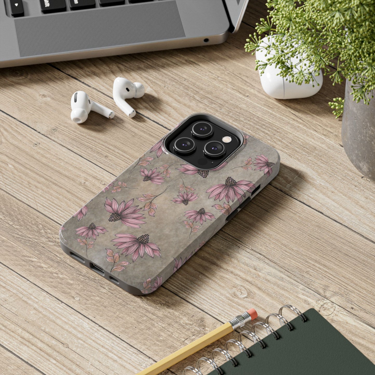 Wild Cone Flowers Taupe Marble Phone Case