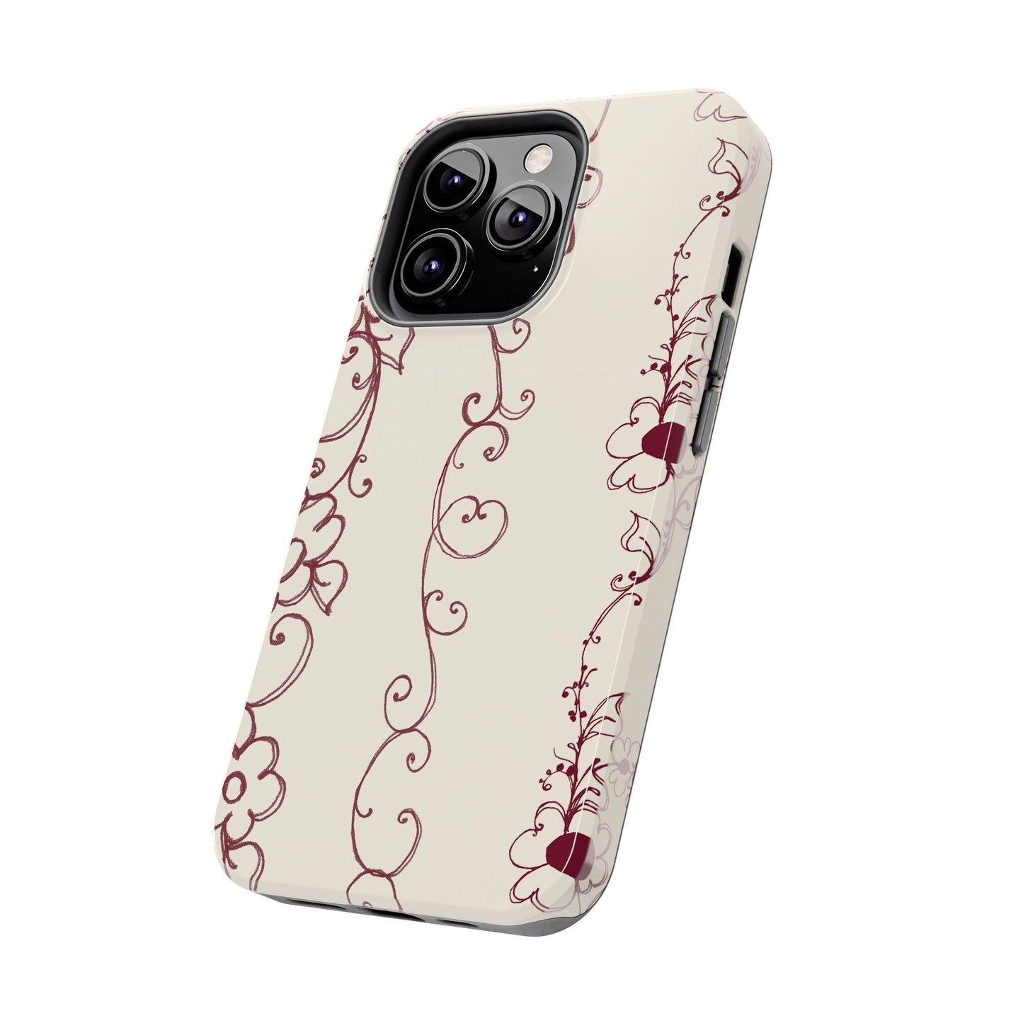 Scroll Flower Stripe Muslin / Red Phone Case
