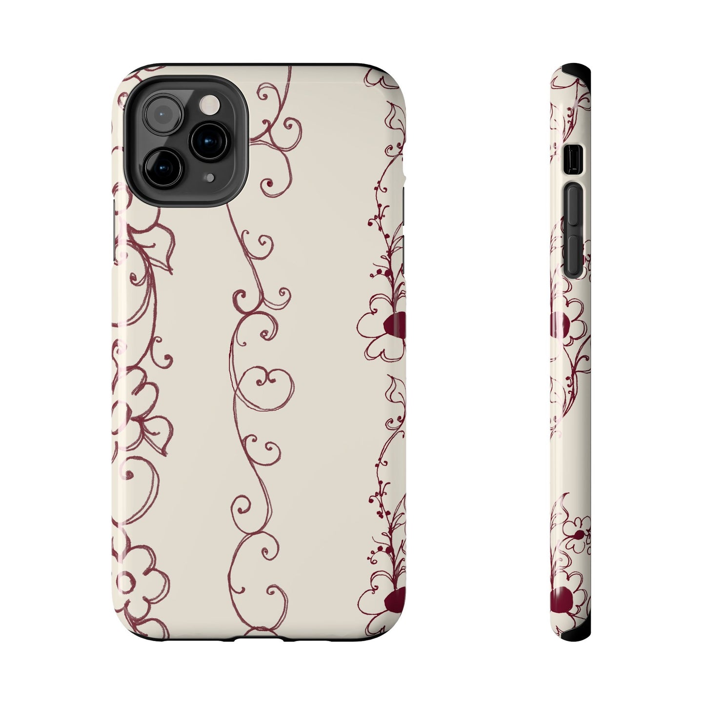 Scroll Flower Stripe Muslin / Red Phone Case