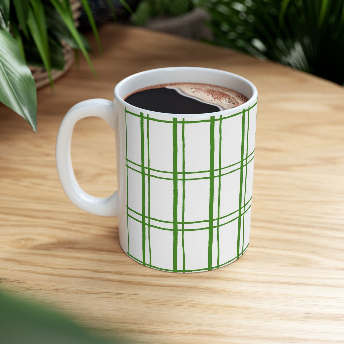 Kitchen Plaid White / Green Cup