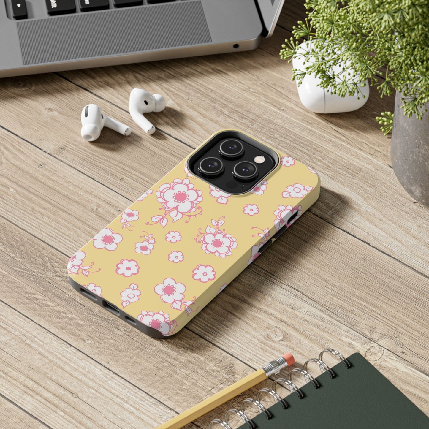 Pink Posies Yellow Phone Case