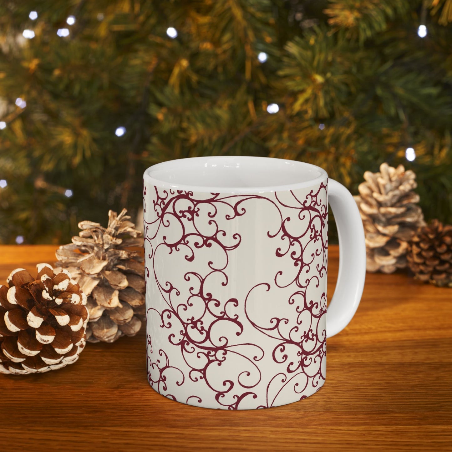 Elegant Scroll Ivory / Red Cup
