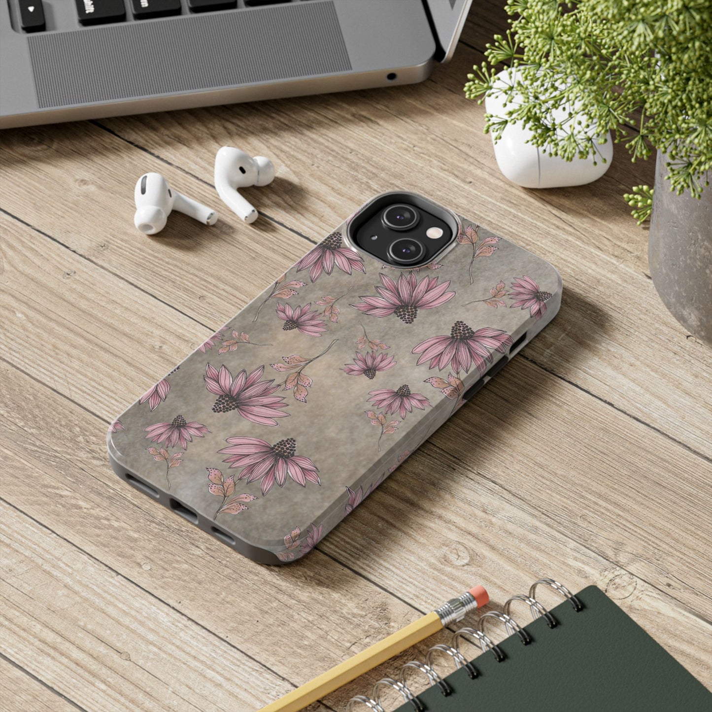 Wild Cone Flowers Taupe Marble Phone Case