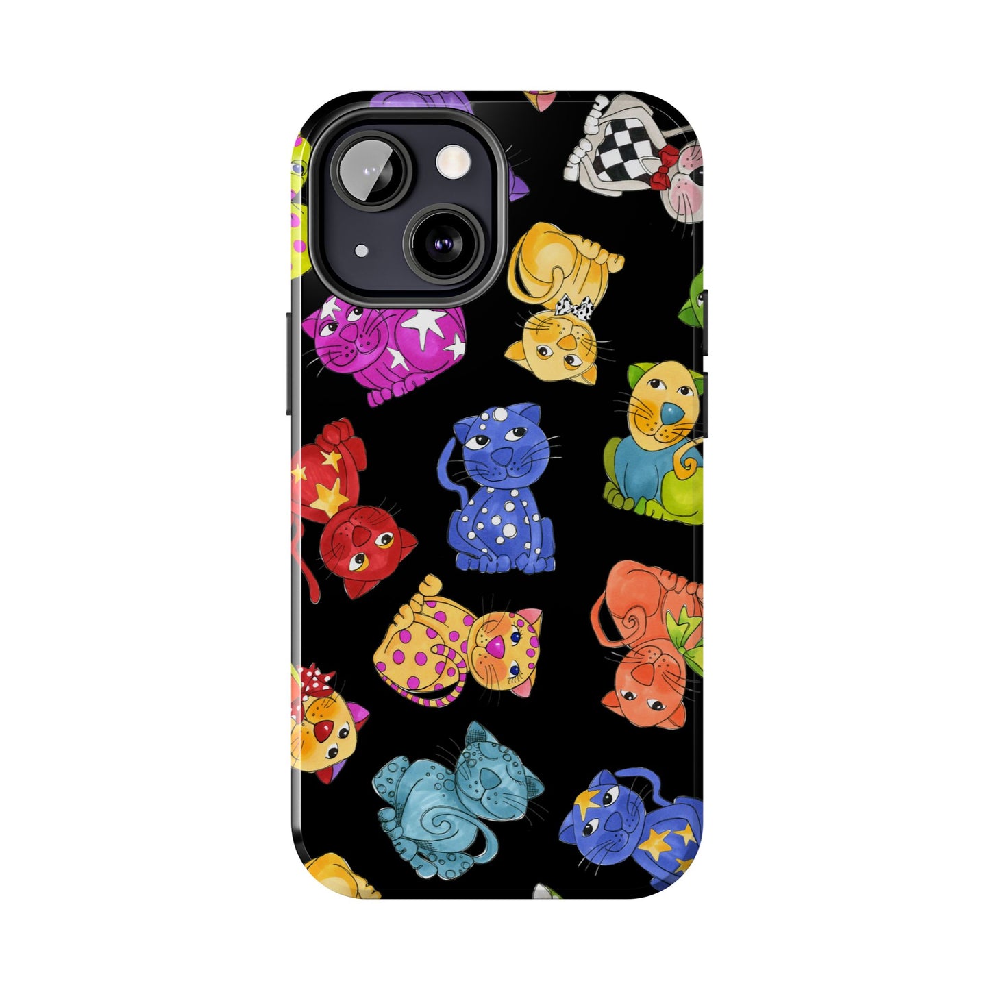 Tossed Happy Cats Black Phone Case