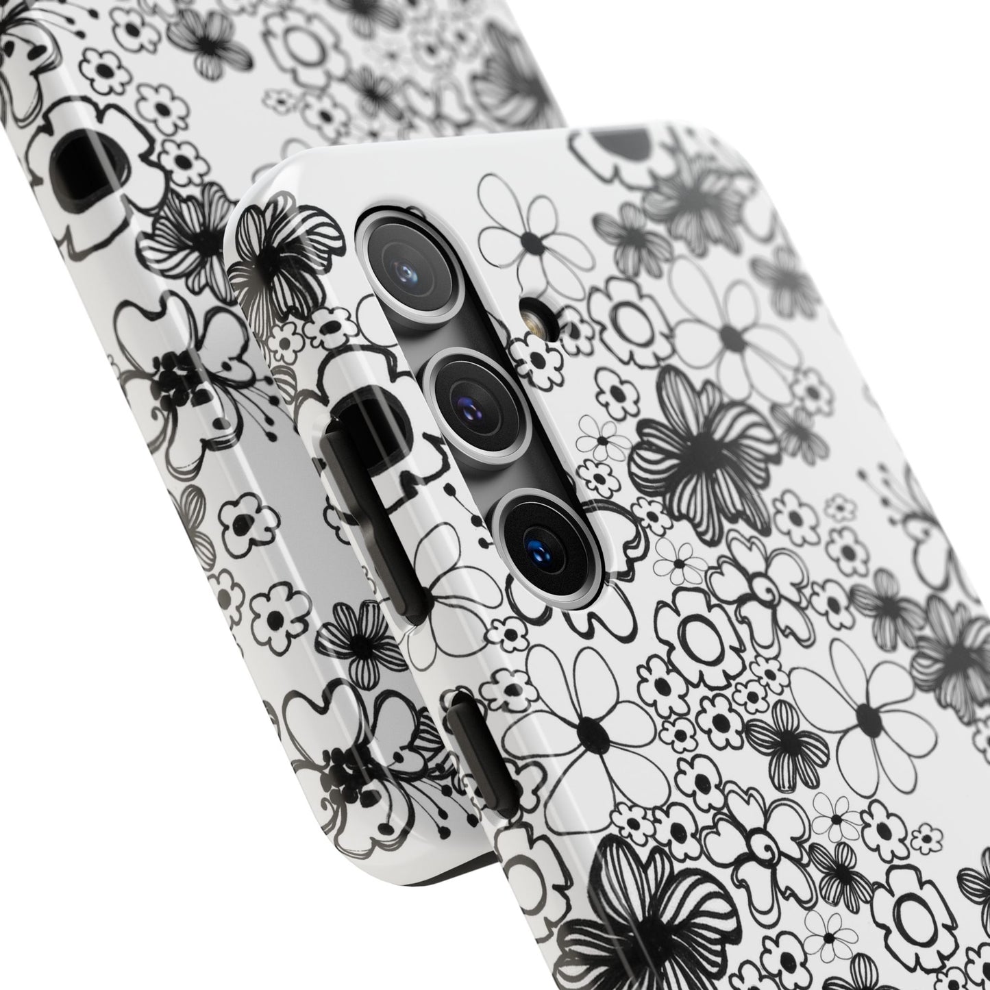 White and Black Flowers Phone Case