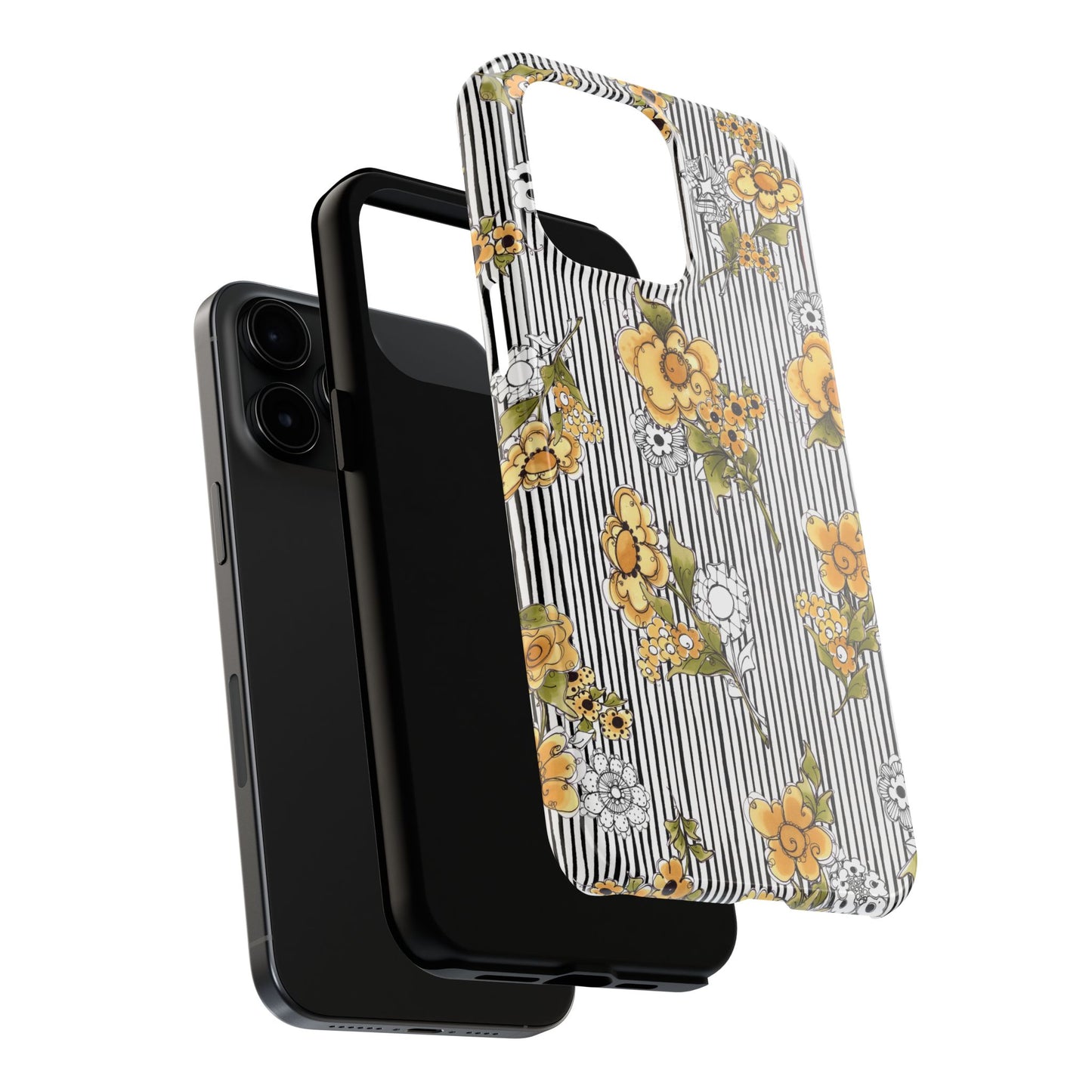 Bee Floral White / Black Phone Case