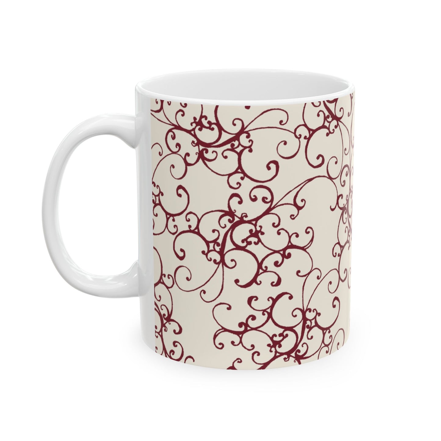 Elegant Scroll Ivory / Red Cup