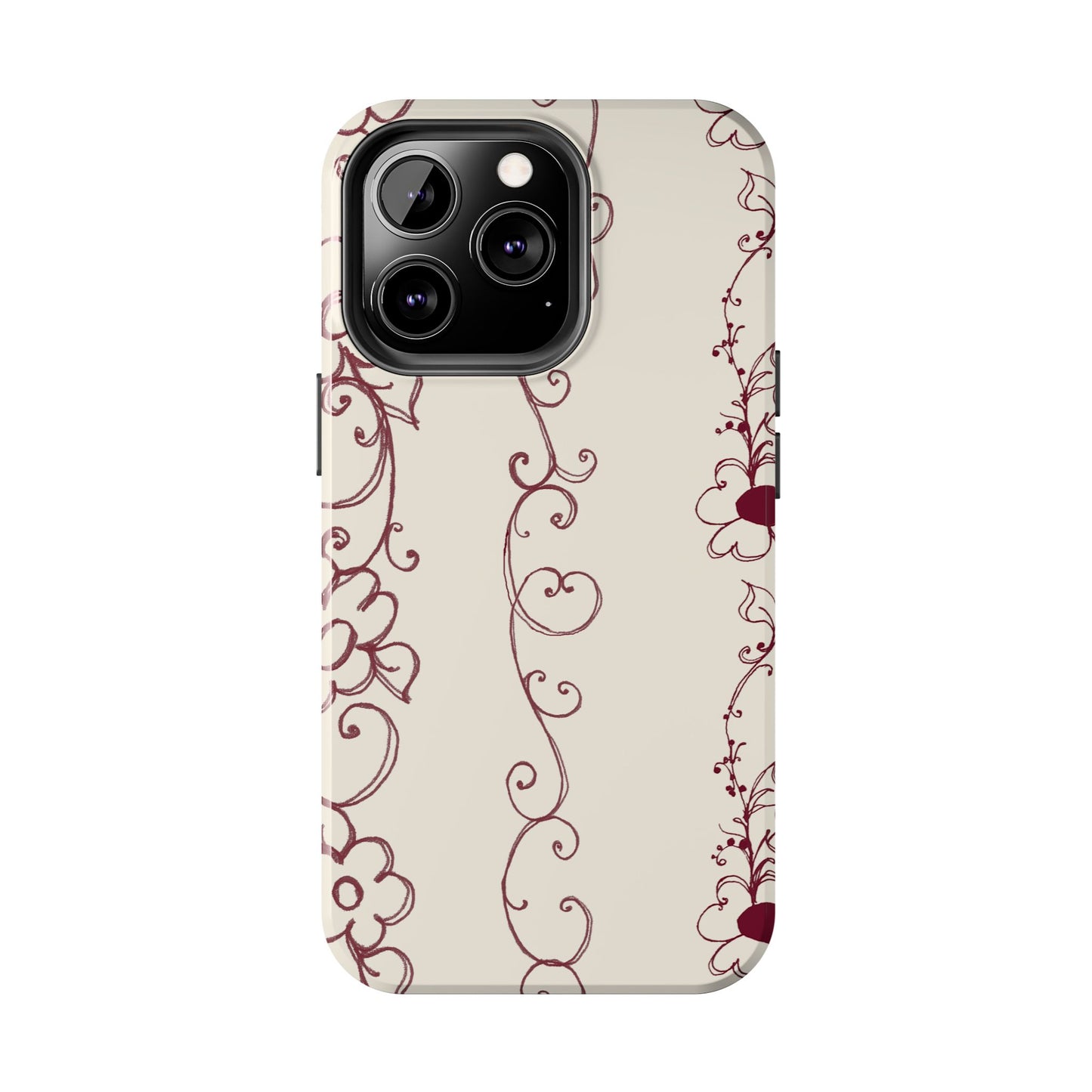 Scroll Flower Stripe Muslin / Red Phone Case
