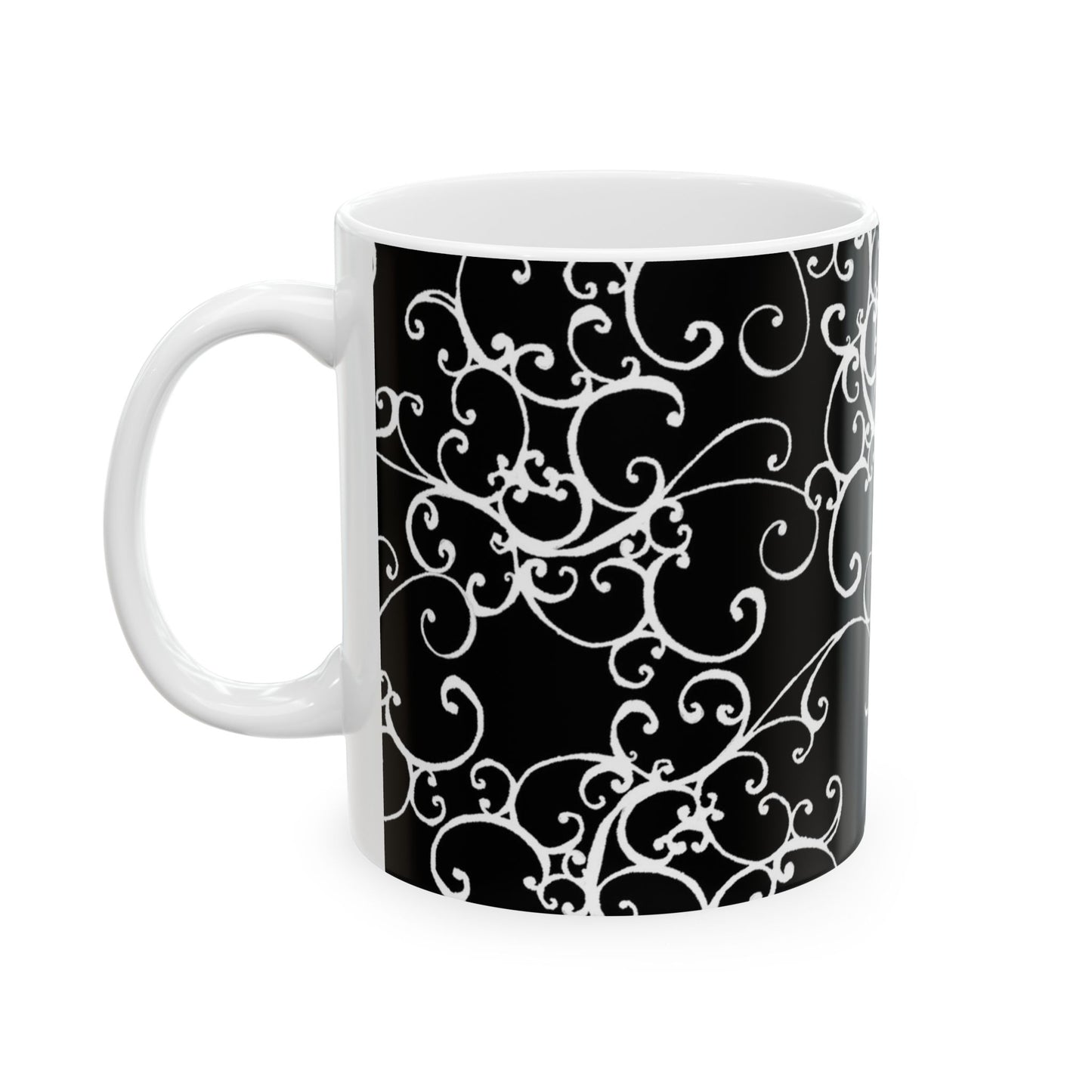 Elegant Scroll Black / White Cup