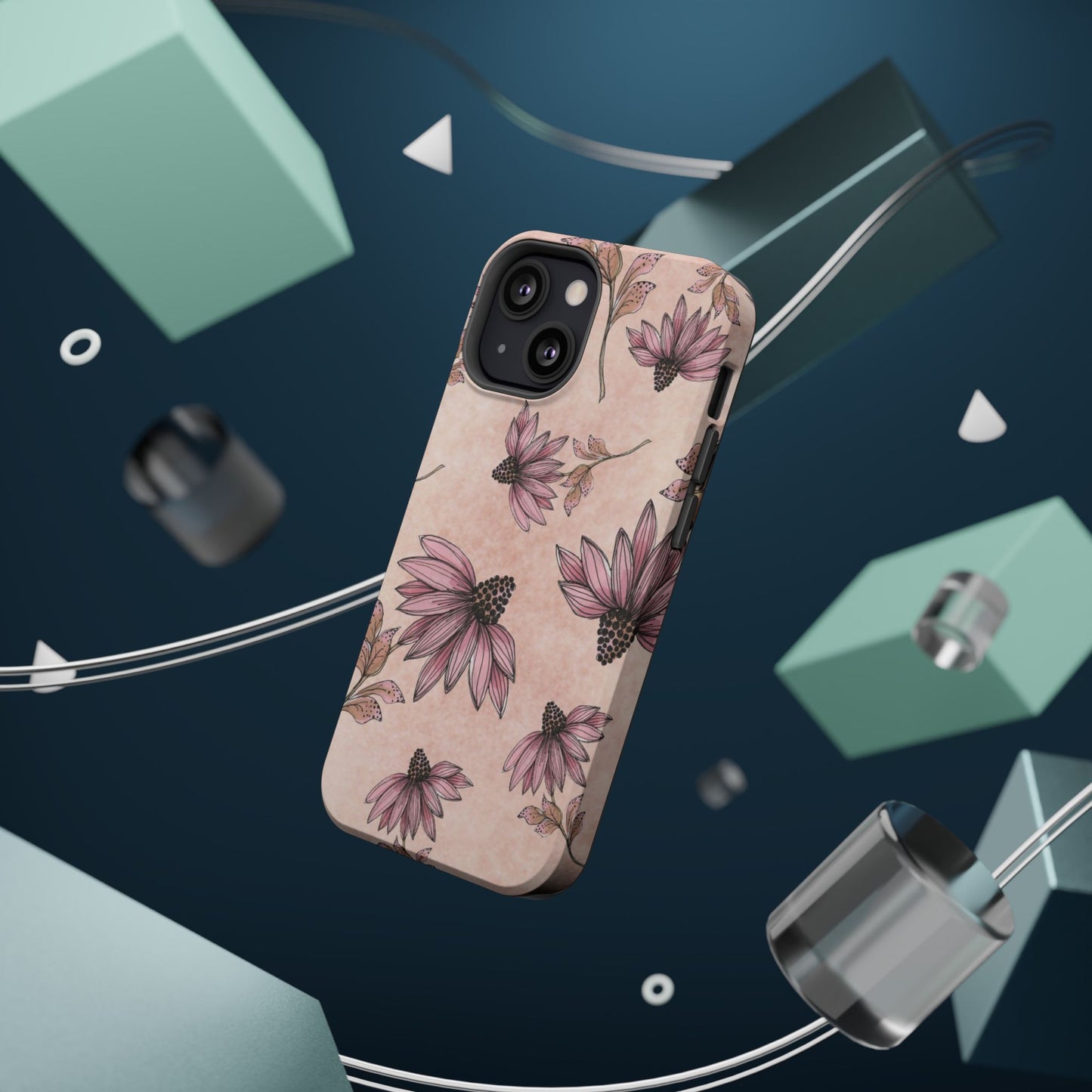 Wild Cone Flowers Pink Marble Phone Case