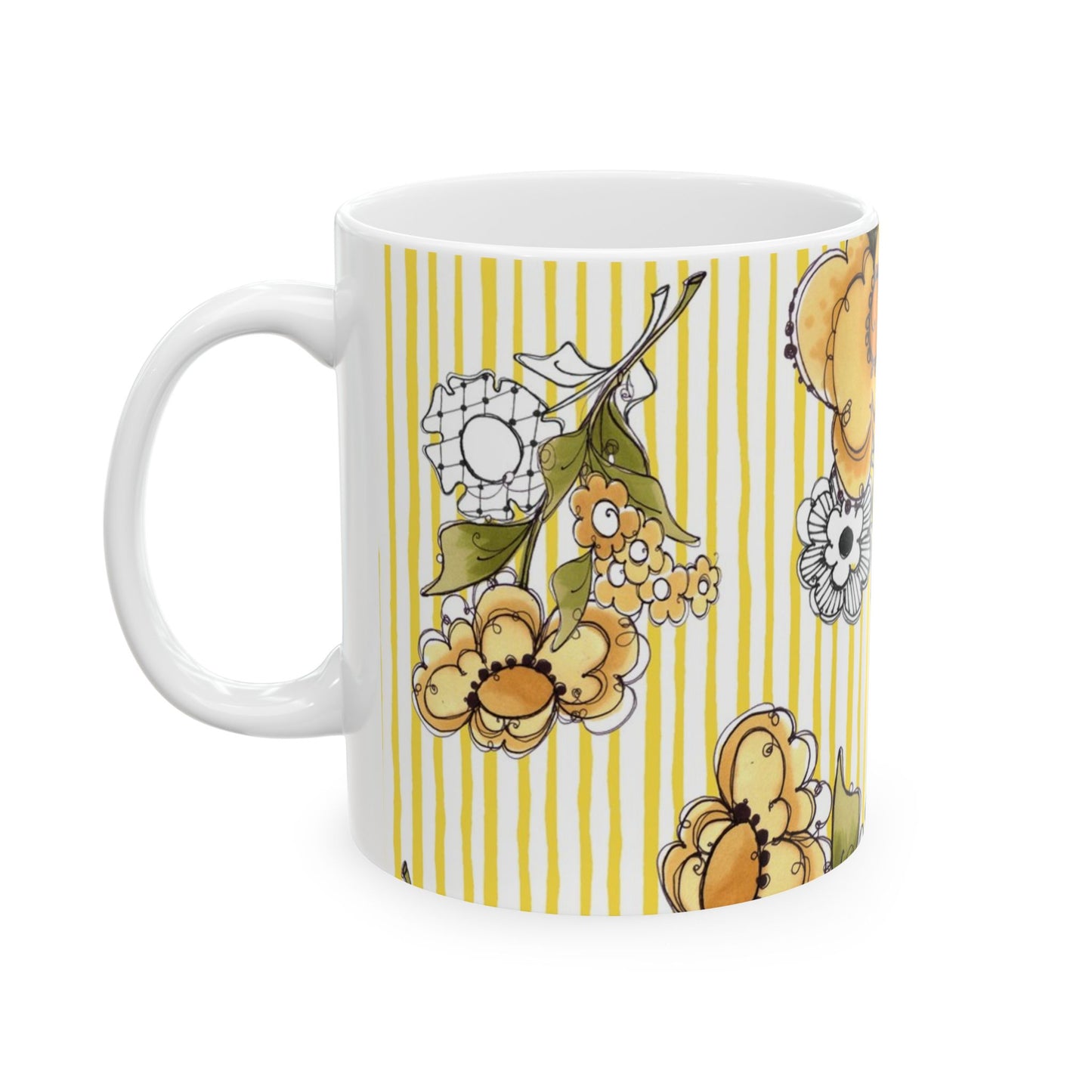 Bee Floral Stripe White / Yellow Cup