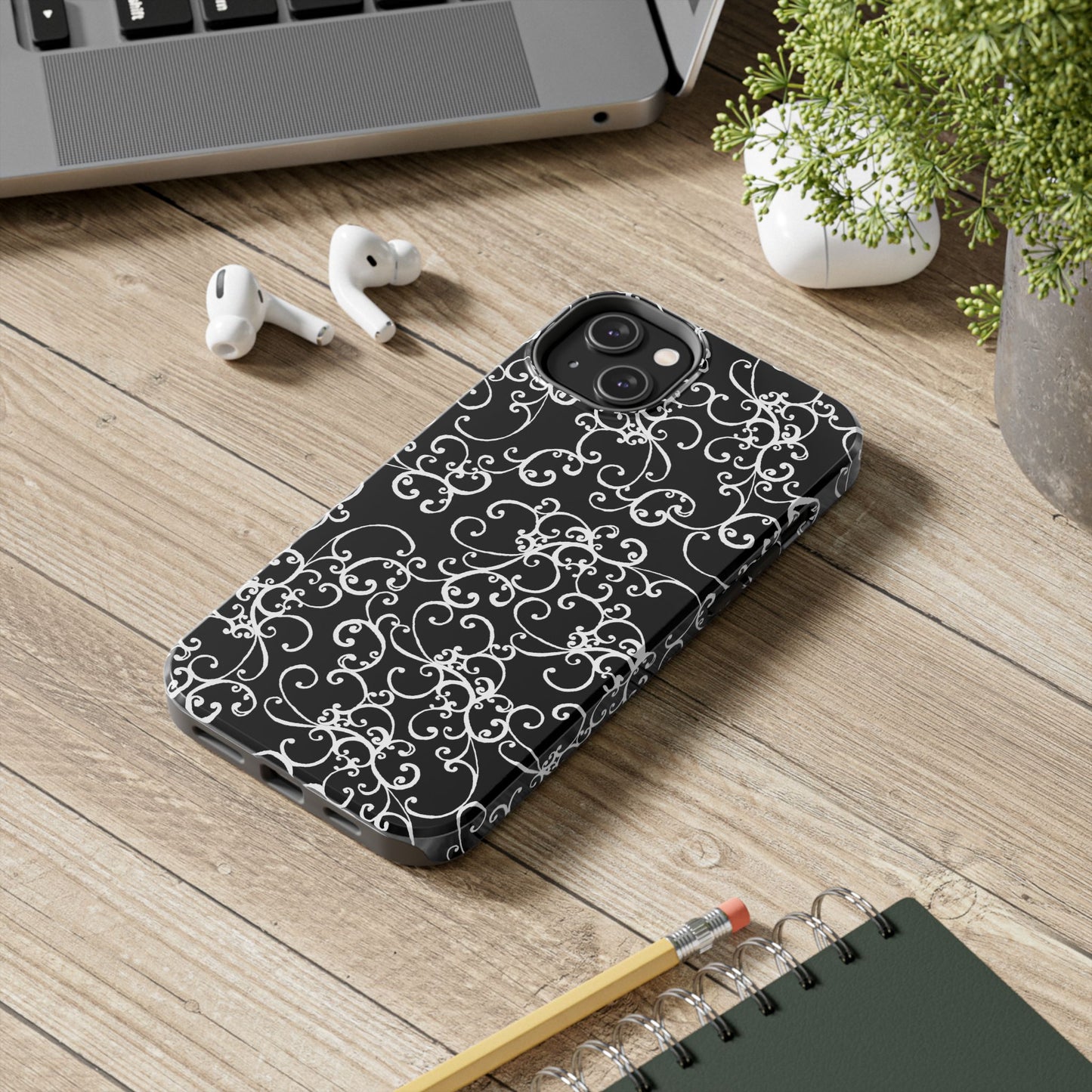 Elegant Scroll Black / White Phone Case