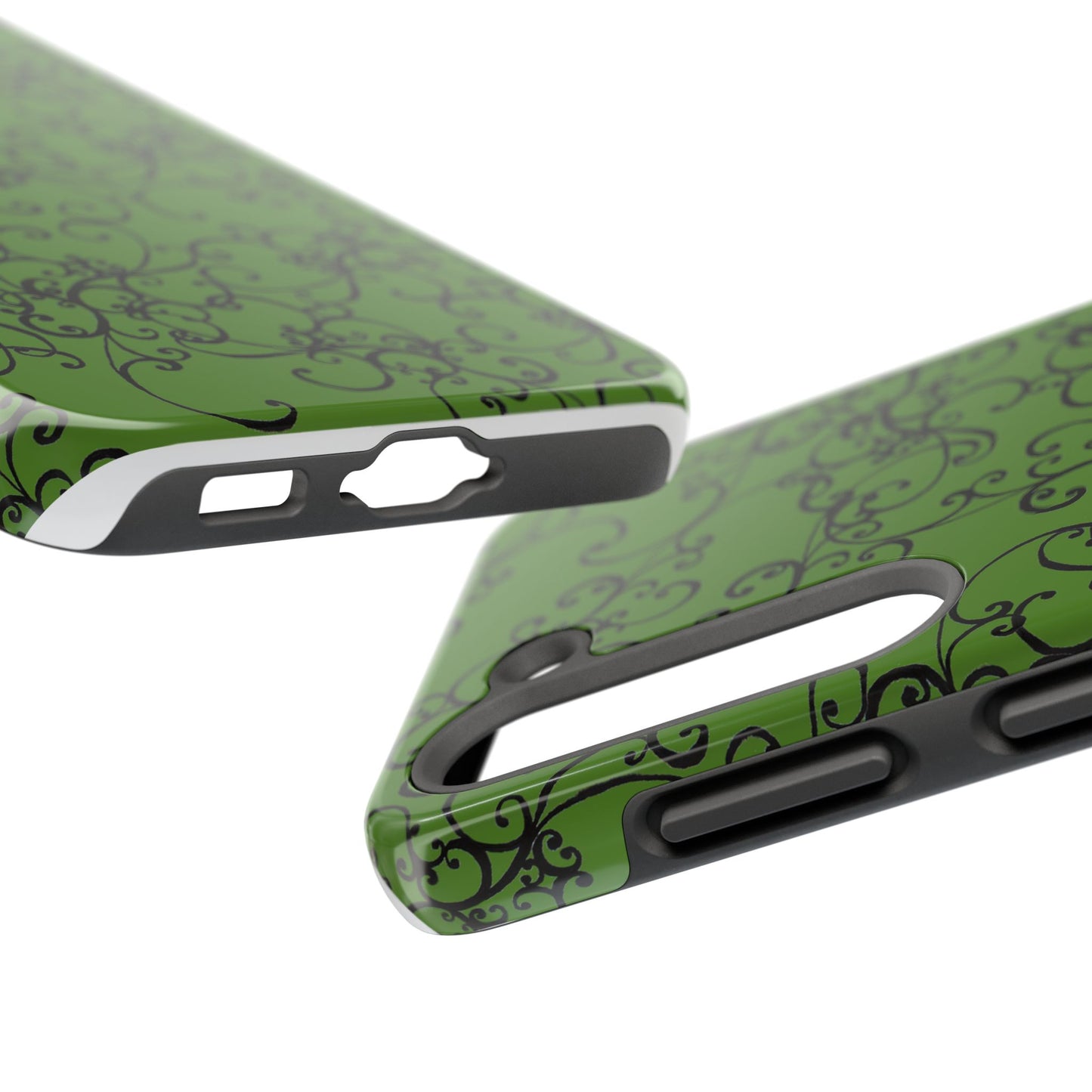 Elegant Scroll Green / Black Phone Case
