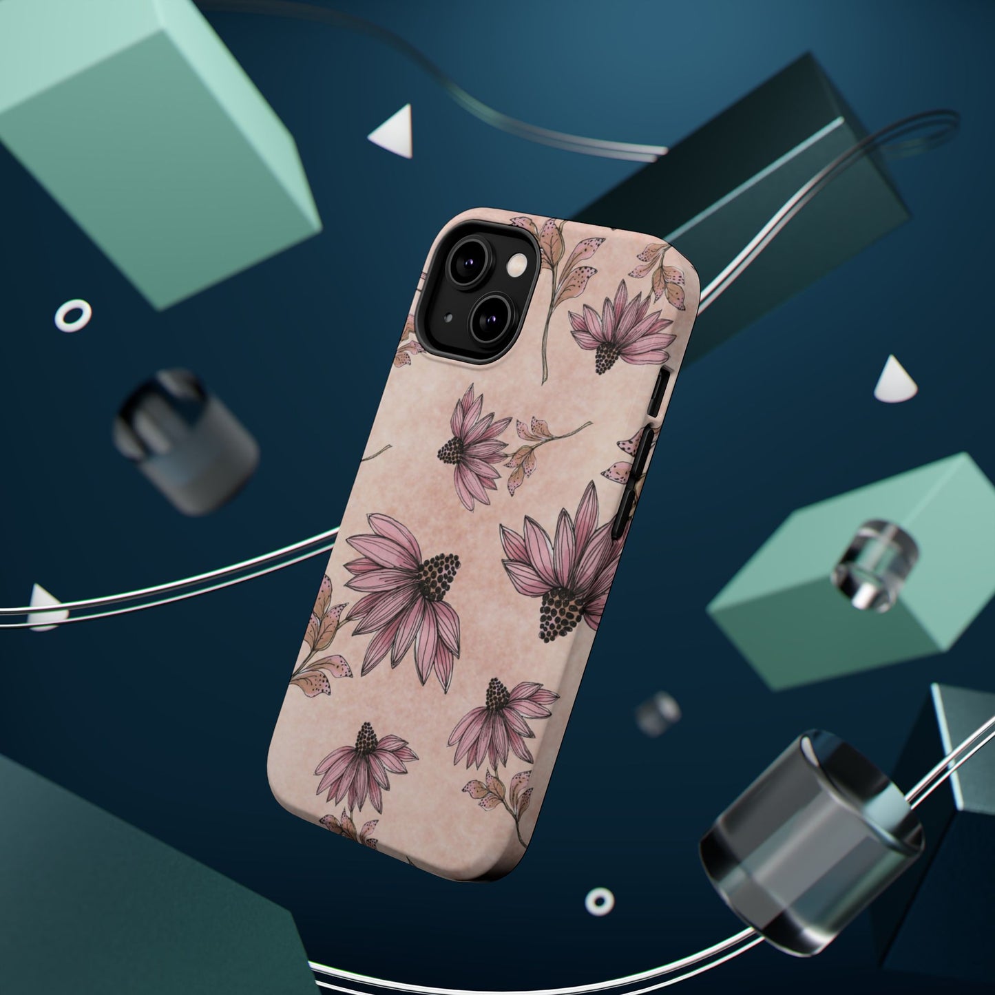 Wild Cone Flowers Pink Marble Phone Case