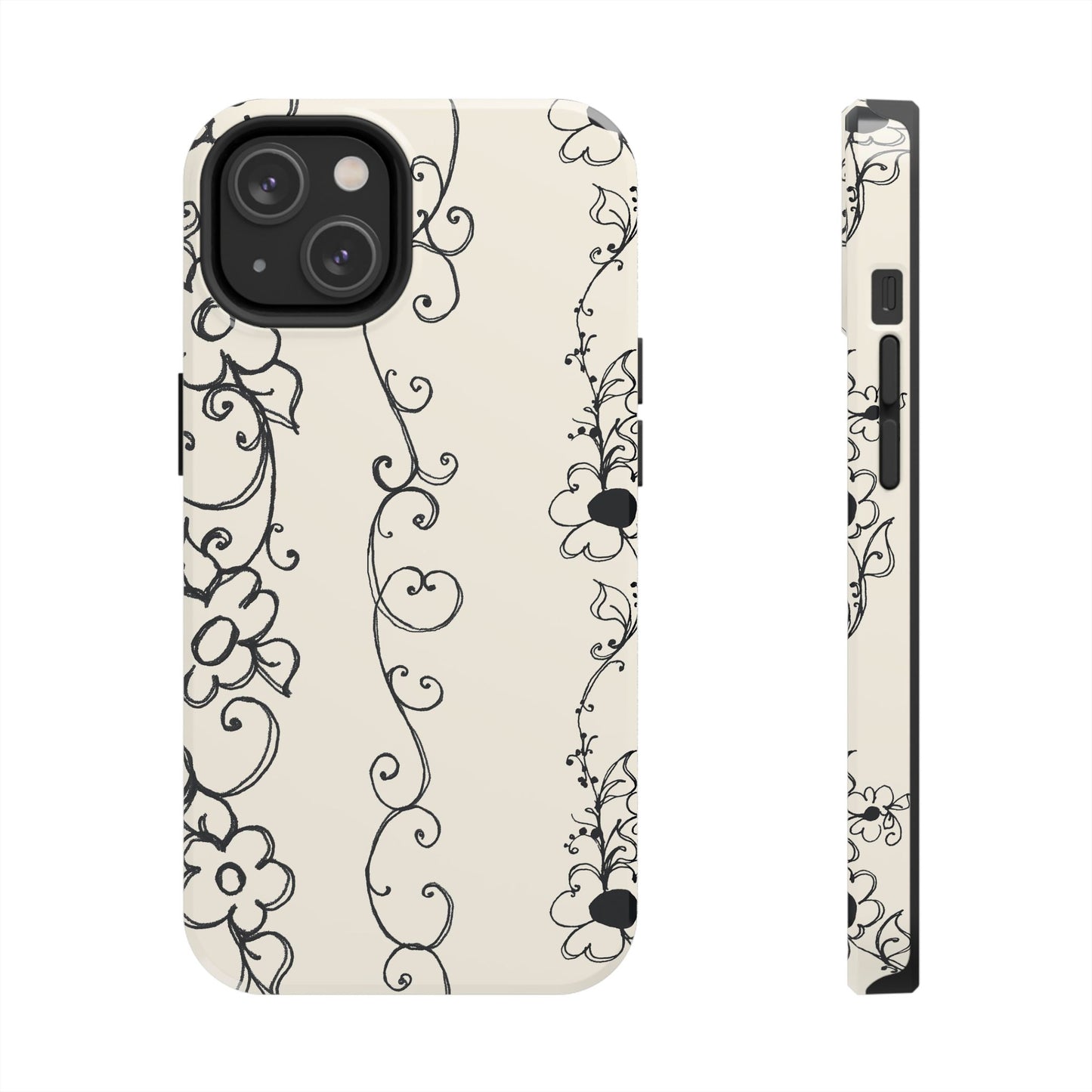 Scroll Flower Stripe Muslin / Black Phone Case