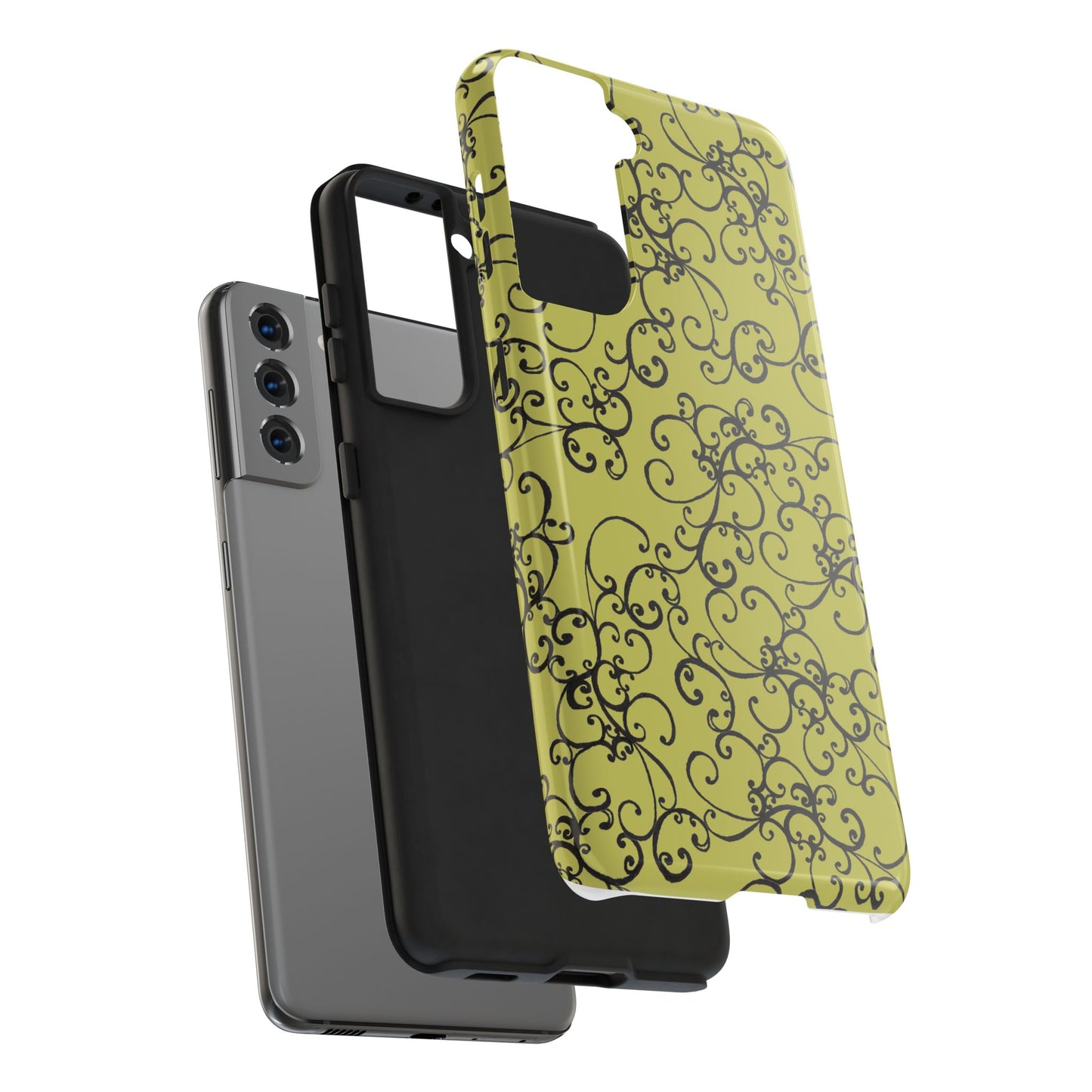 Elegant Scroll Green / Black Phone Case