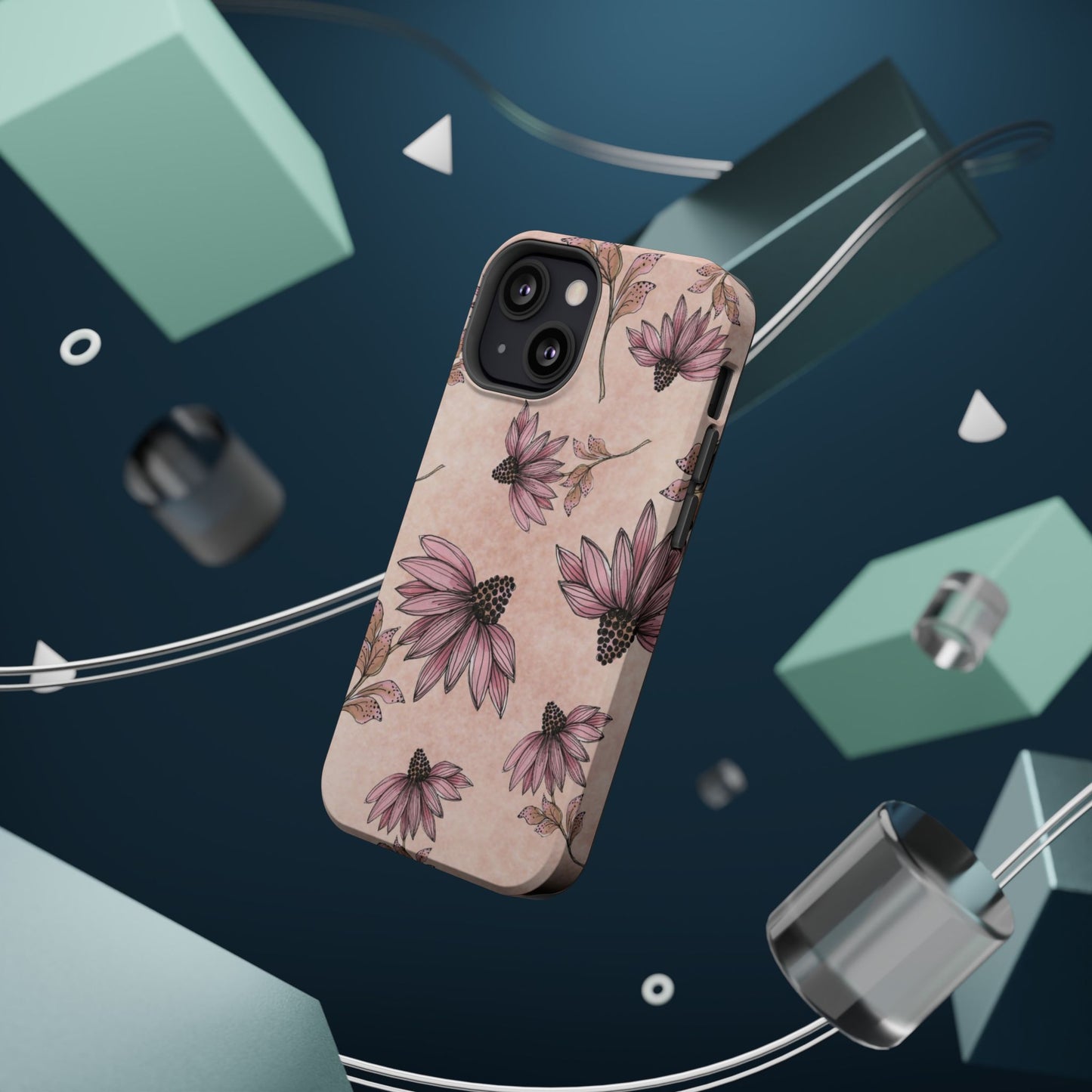 Wild Cone Flowers Pink Marble Phone Case