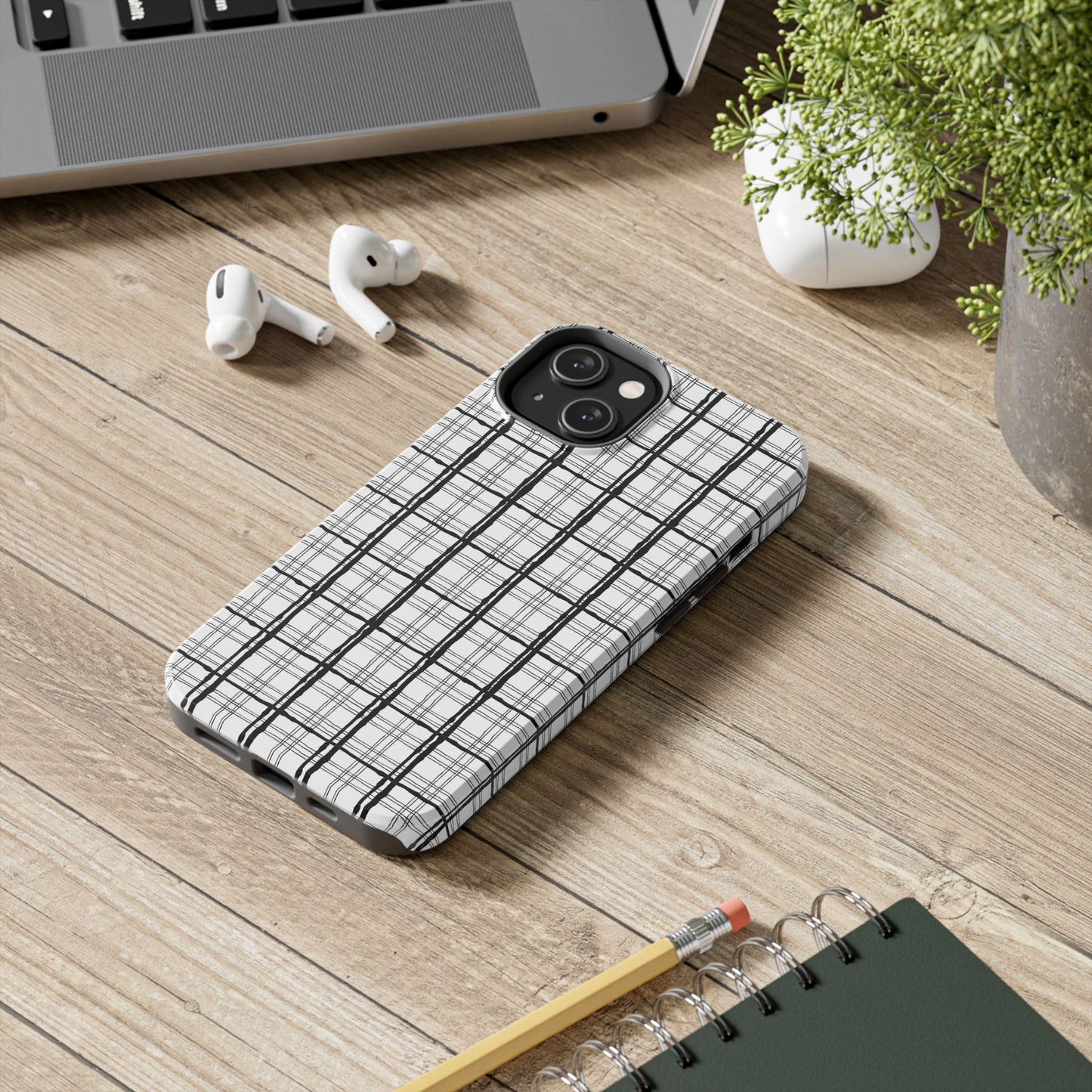 Sophistiplaid White / Black Phone Case