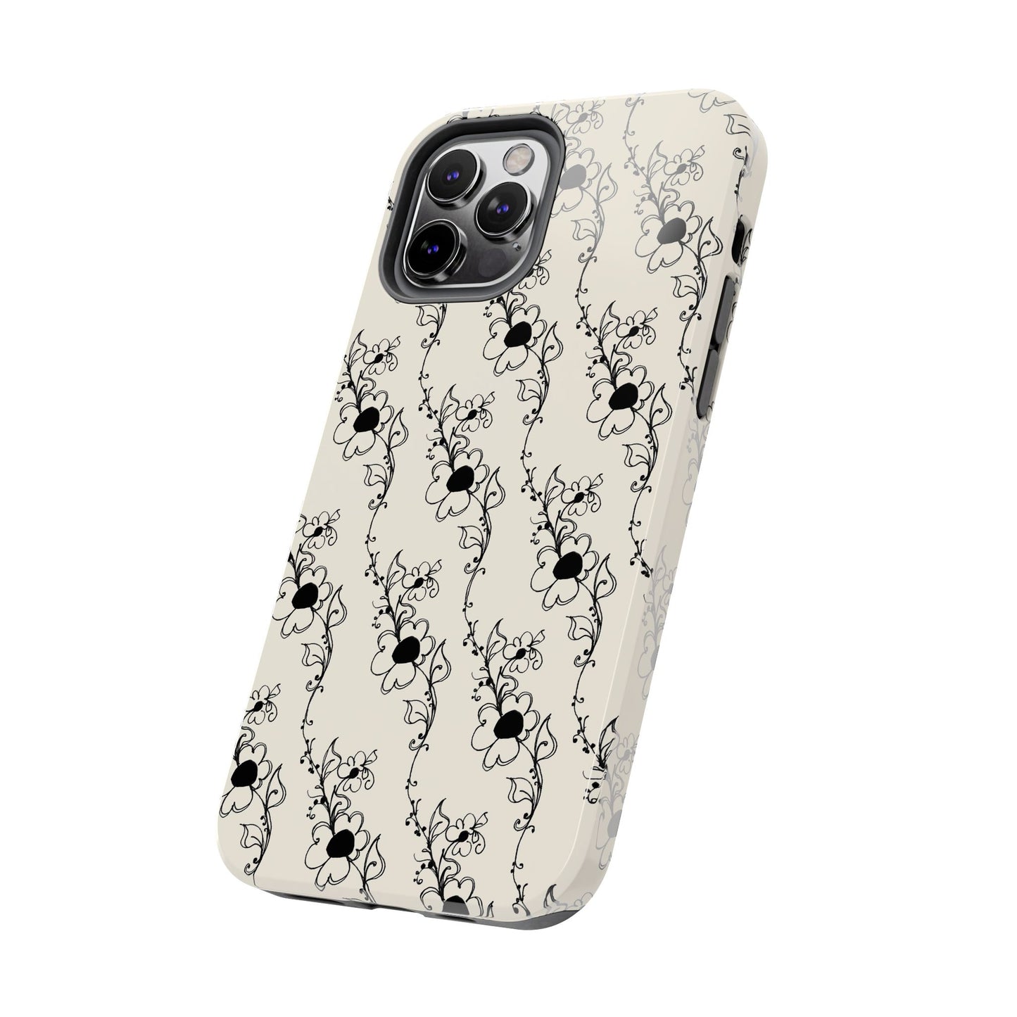 Diagonal Daisies Ivory / Black Phone Case