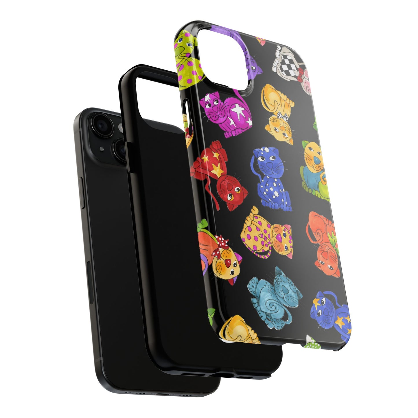 Tossed Happy Cats Black Phone Case