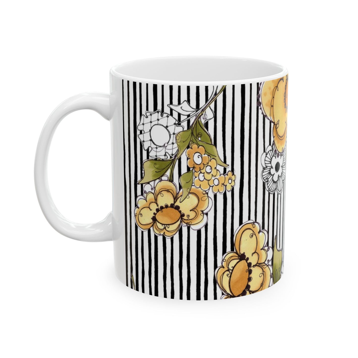 Bee Floral Stripe White / Black Cup