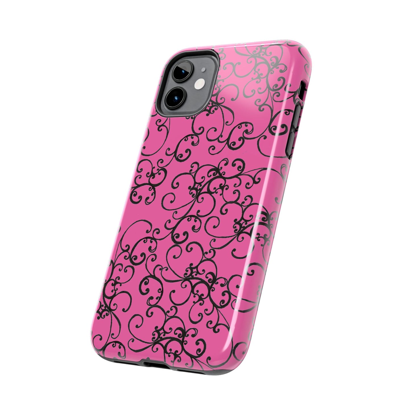 Elegant Scroll Pink / Black Phone Case