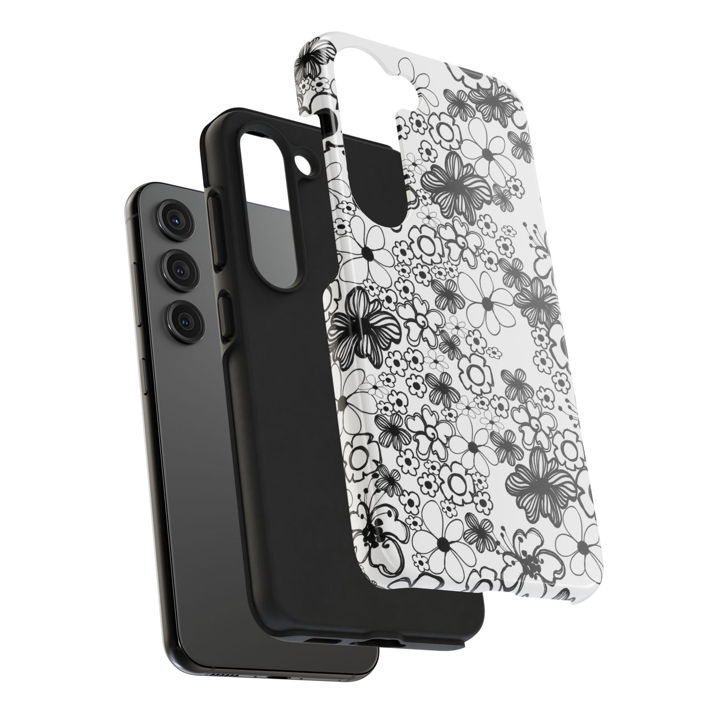White and Black Flowers Phone Case