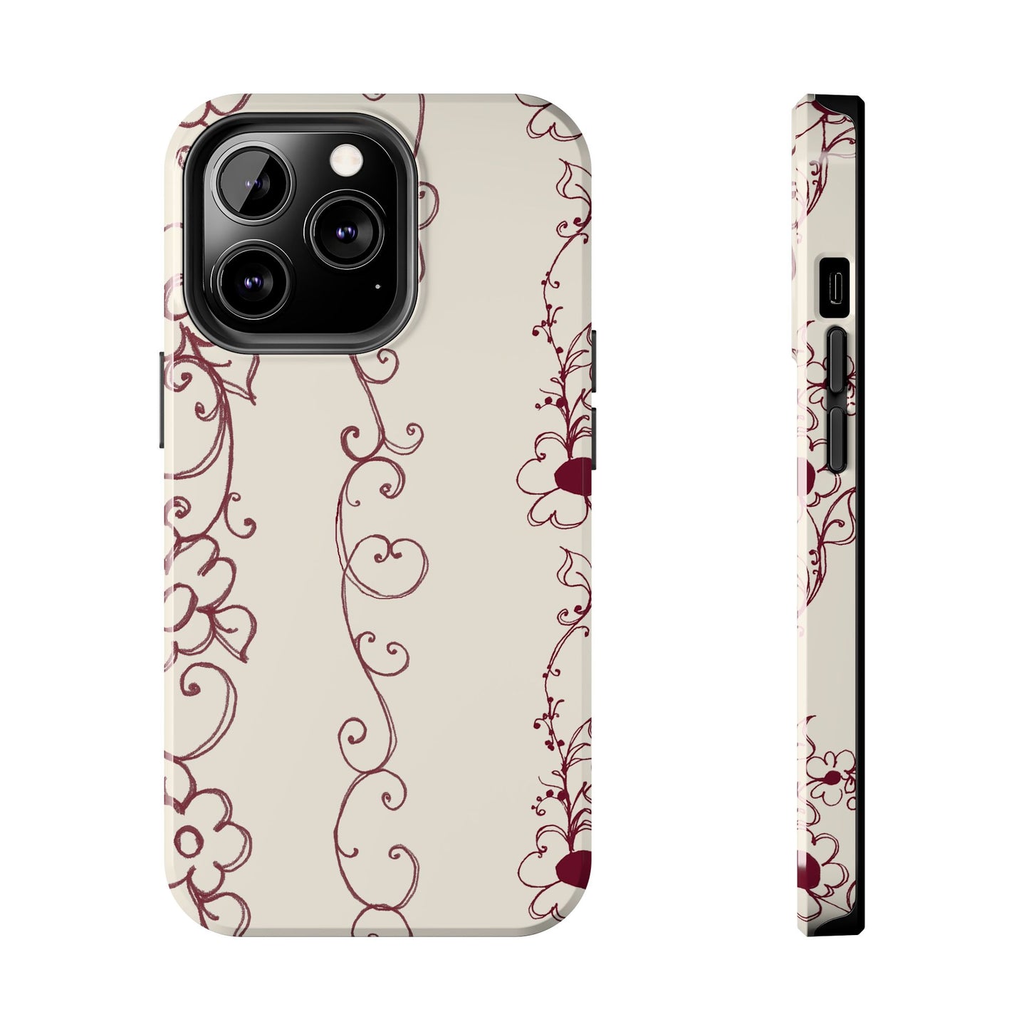 Scroll Flower Stripe Muslin / Red Phone Case